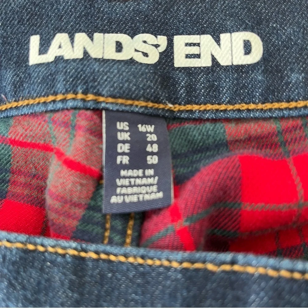 Lands' End Women's Blue Flannel Lined Straight Leg Jeans